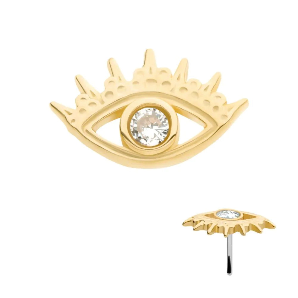 14Kt Yellow Gold Threadless Bezel Set Gem/Opal Evil Eye Top