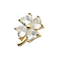 14Kt Yellow Gold Threadless Prong Set Heart CZ Gem 4-Petal Clover Top