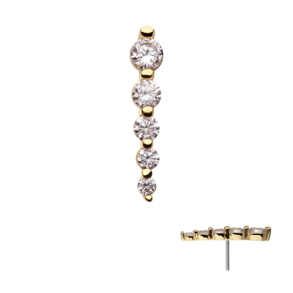 14Kt Yellow Gold Threadless Graduated Prong Set Round Gem 5-Cluster Top