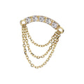 14Kt Yellow Gold Threadless Gem Curved Bar Top with 3-Tier Chain Dangle
