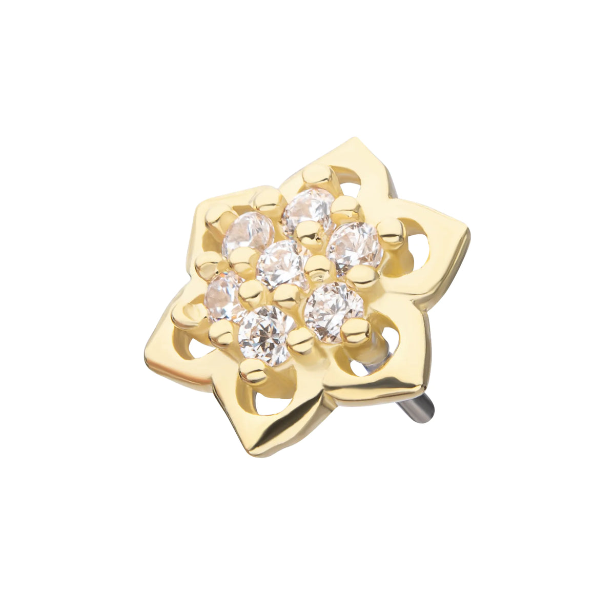 14Kt Yellow Gold Threadless Pave Set 7-Gem Mandala Flower Top