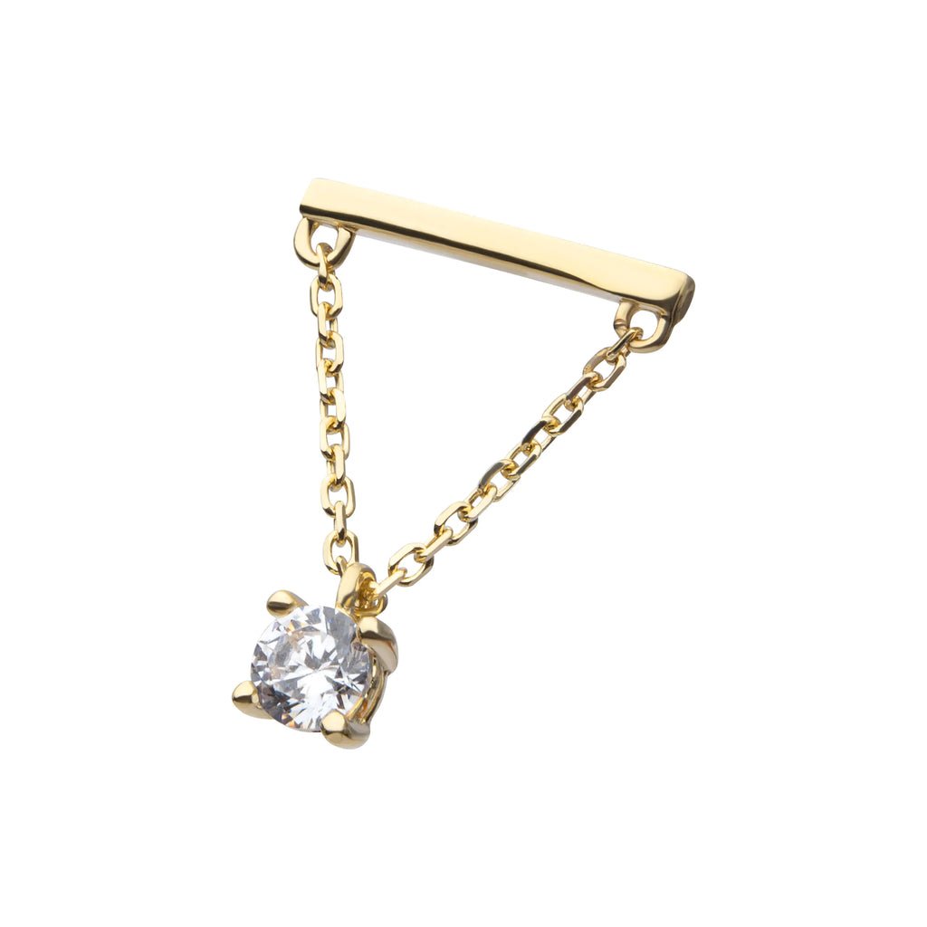 14Kt Yellow Gold Threadless Bar Top with 4-Prong Gem Dangle