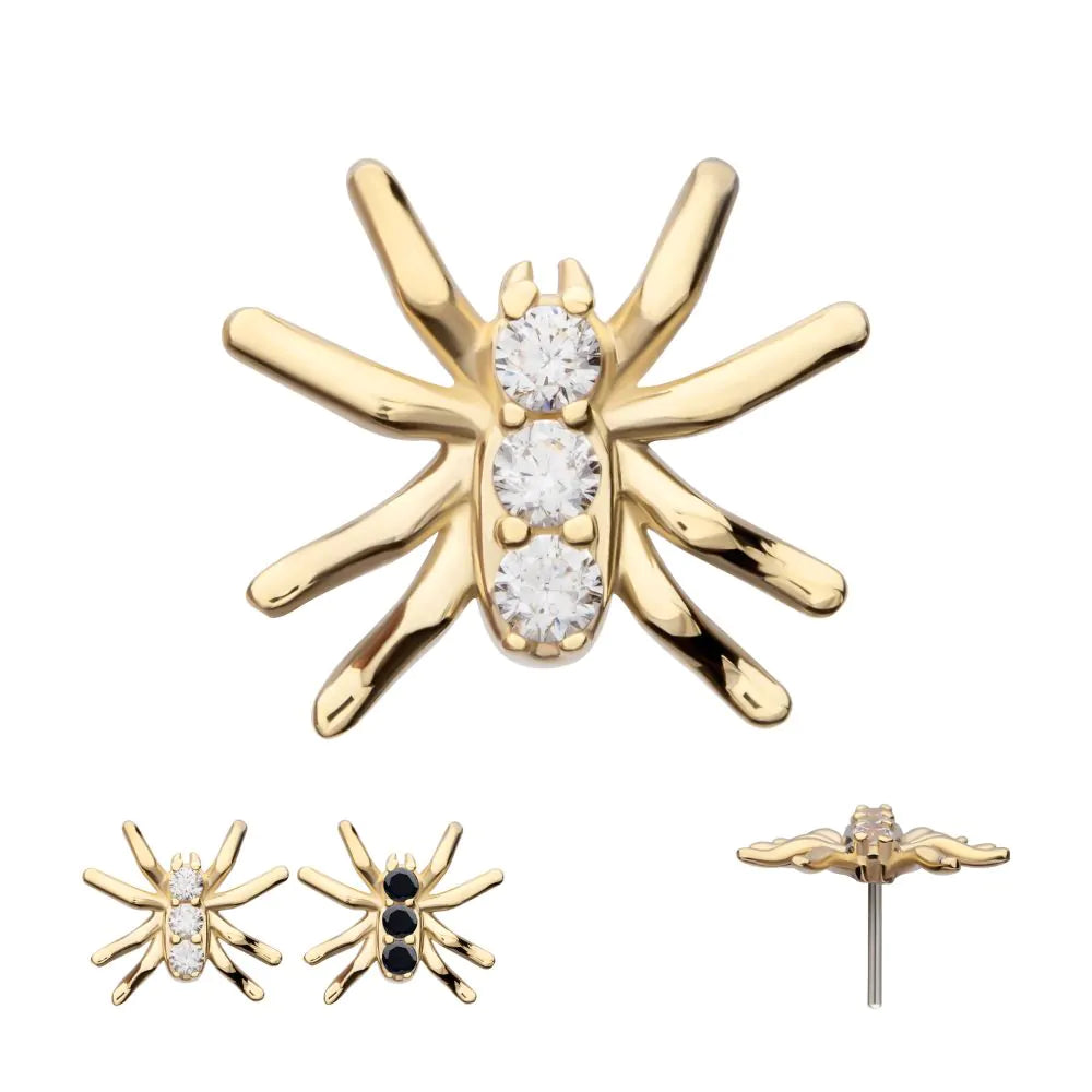 14kt Yellow Gold Threadless Prong Set 3-Round Gem Spider Top