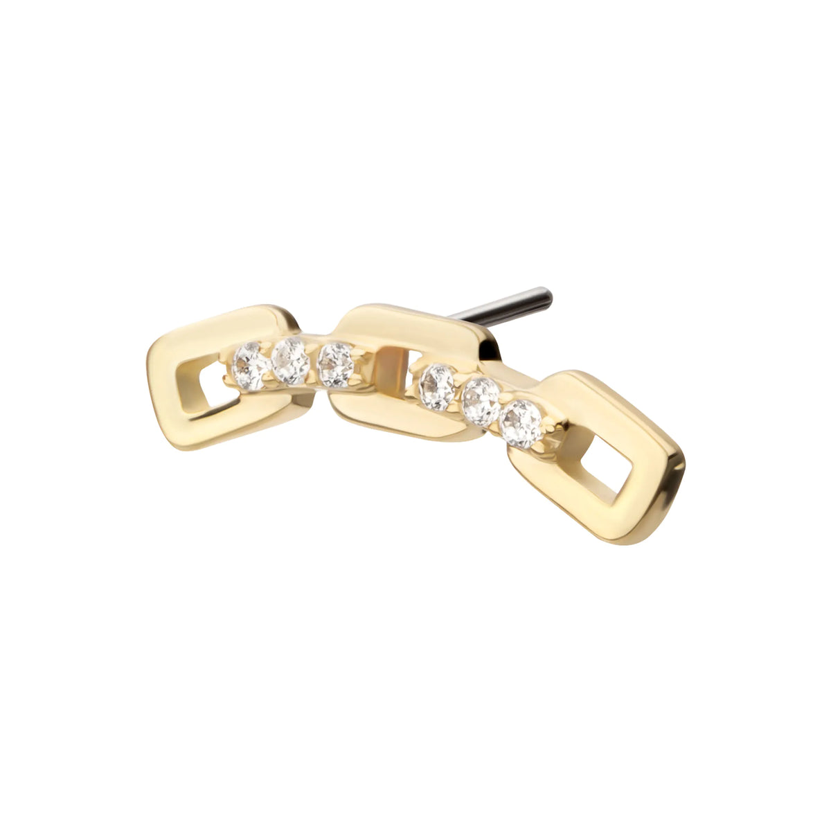 14Kt Yellow Gold Threadless Prong Set Round Gem Curved Chain Link Top