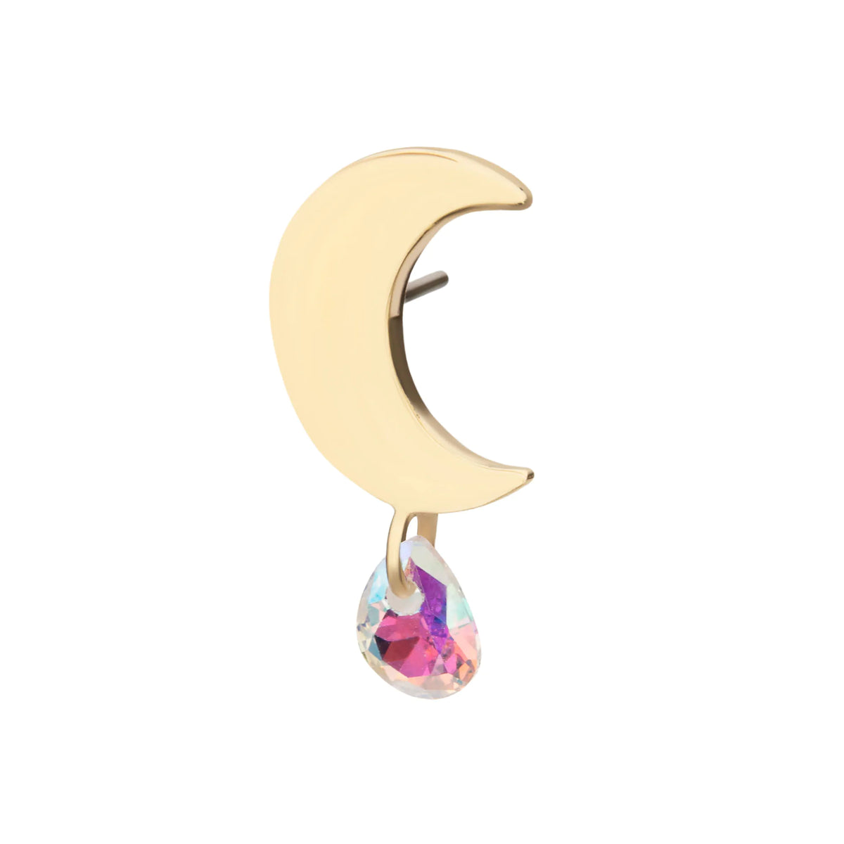 14Kt Yellow Gold Threadless Crescent Moon Top with Invisible Set Pear Gem Dangle