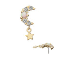 14Kt Yellow Gold Threadless Prong Set Round Opal & Gem Crescent Moon Top with Star Dangle