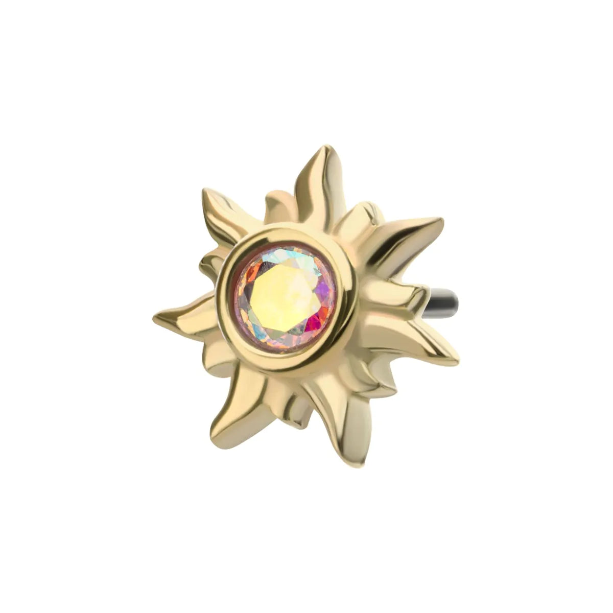 14Kt Yellow Gold Threadless Round Bezel Set Gem Sunburst Top