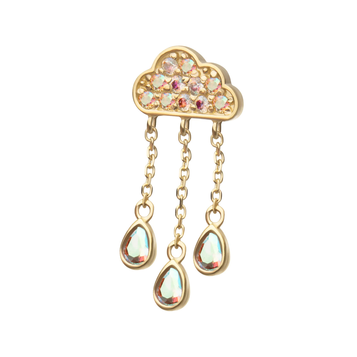 14Kt Yellow Gold Threadless Pave Round Gem Cloud Top with Bezel Pear Trio Dangle