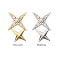 14Kt Gold Threadless Pave Set Round Gem Double Celestial Star Top