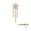 14Kt Yellow Gold Threadless Pave Gem Star Top with Triple Chain Dangle