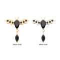 14Kt Gold Threadless Prong Set Gem Flying Bat Top with Black Marquise Dangle