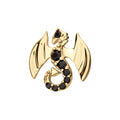 14Kt Yellow Gold Threadless Winged Dragon with Prong Set Black Gem Top