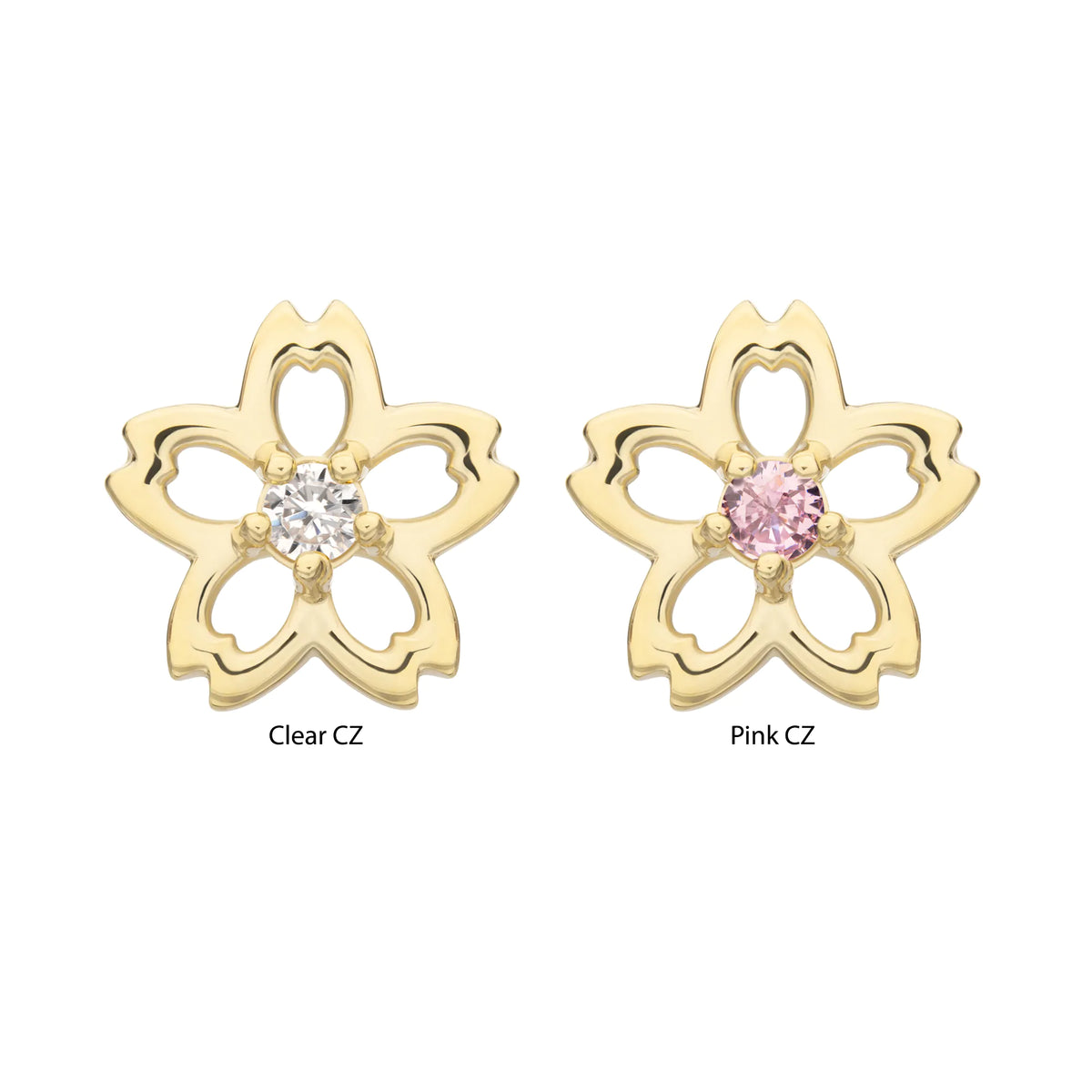 14Kt Yellow Gold Threadless Cut Out Cherry Blossom Flower Top with Prong Set Gem