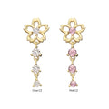 14Kt Yellow Gold Threadless Cut Out Cherry Blossom Flower Top with Triple Prong Set Gem Dangle