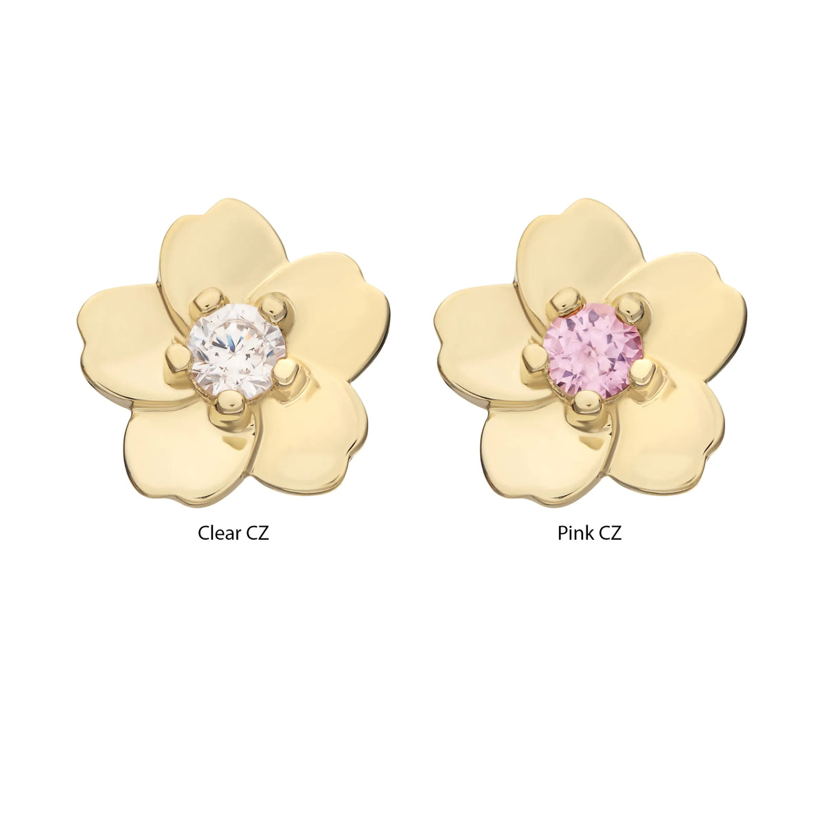 14Kt Yellow Gold Threadless Cherry Blossom Flower Top with Prong Set Gem