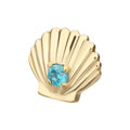 14Kt Yellow Gold Threadless Etched Seashell Top with Prong Set Aqua Gem