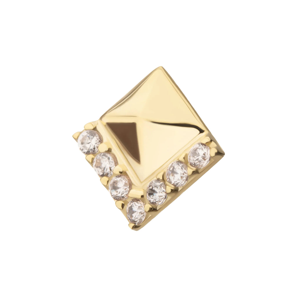 14Kt Yellow Gold Threadless Rhombus with V-Cluster Prong Set Gem Top