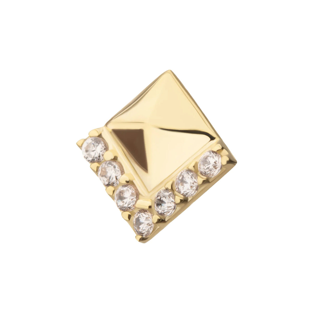 14Kt Yellow Gold Threadless Rhombus with V-Cluster Prong Set Gem Top