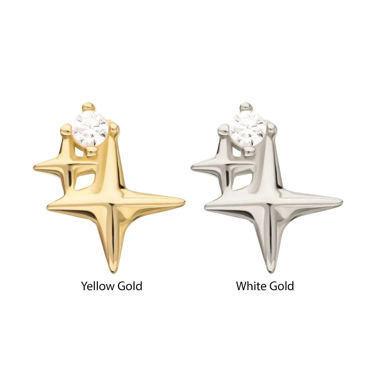 14Kt Gold Threadless Double Celestial Star Top with Prong Set Gem