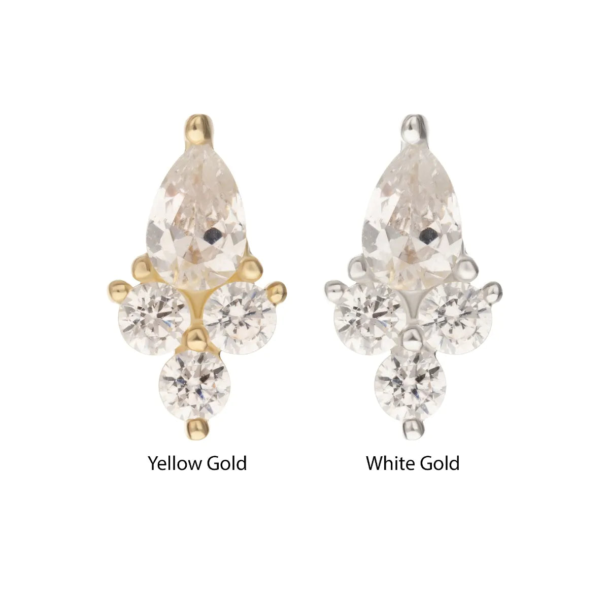 14Kt Gold Threadless Prong Set Teardrop & Triple Round Gem Top