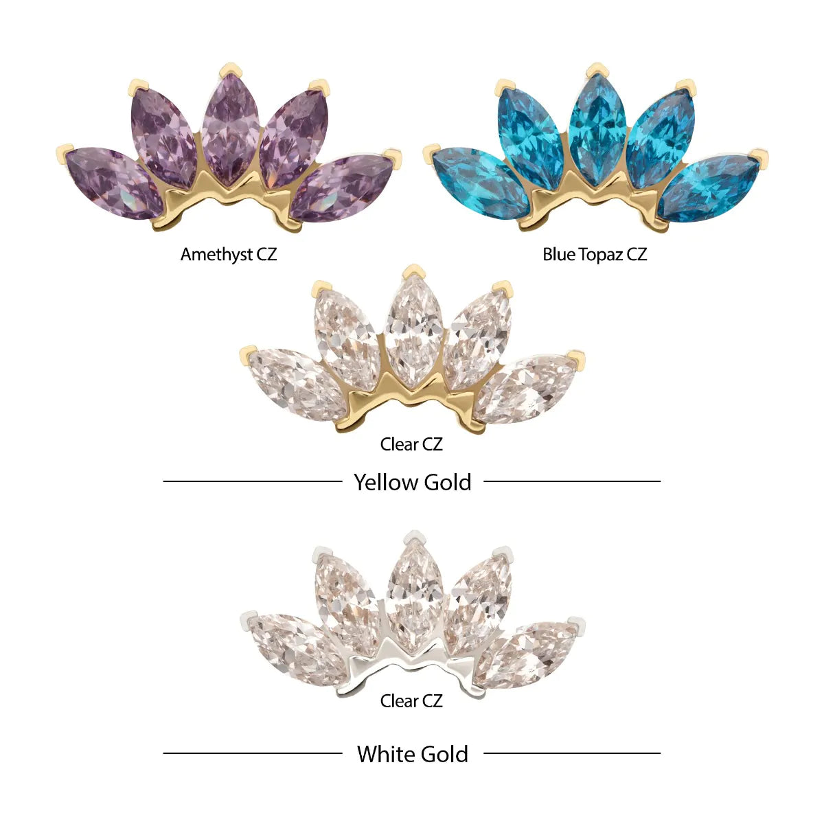 14Kt Gold Threadless Fan Shape Top with 5-Cluster Marquise Prong Gem