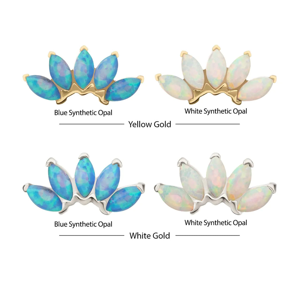 14Kt Gold Threadless Fan Shape Top with 5-Cluster Marquise Prong Opal