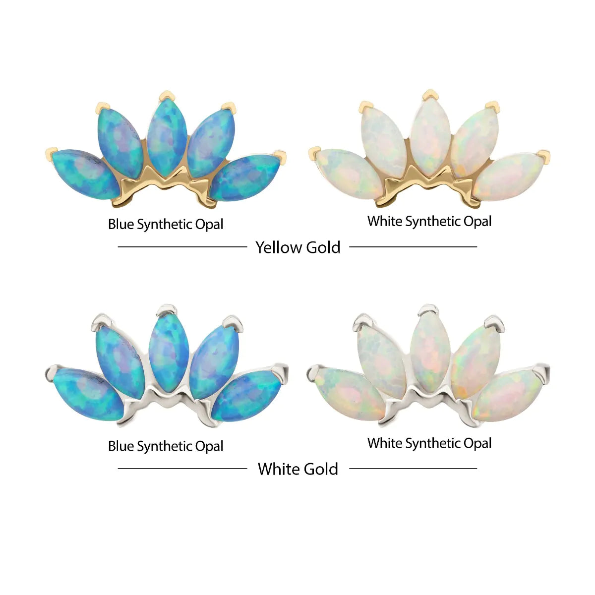 14Kt Gold Threadless Fan Shape Top with 5-Cluster Marquise Prong Opal