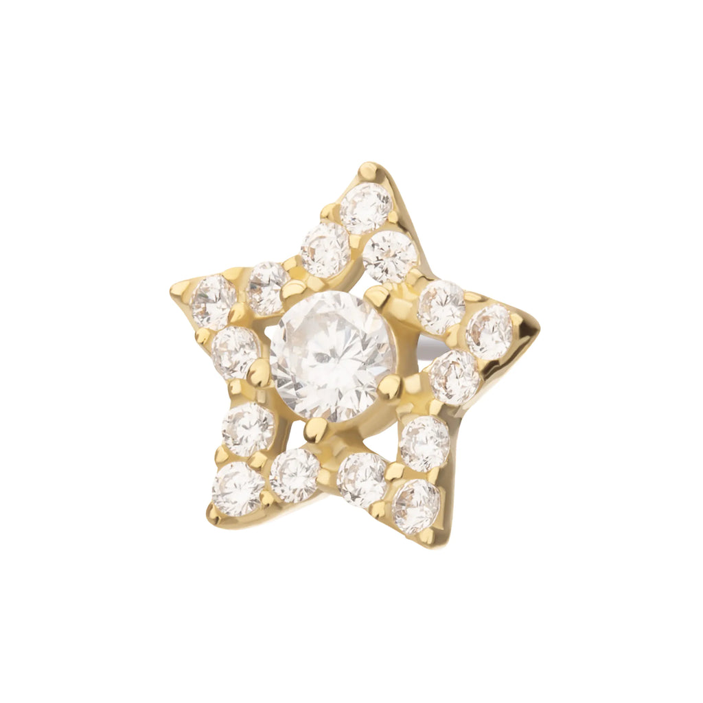 14Kt Yellow Gold Threadless Cut Out Star Top with Pave Gem