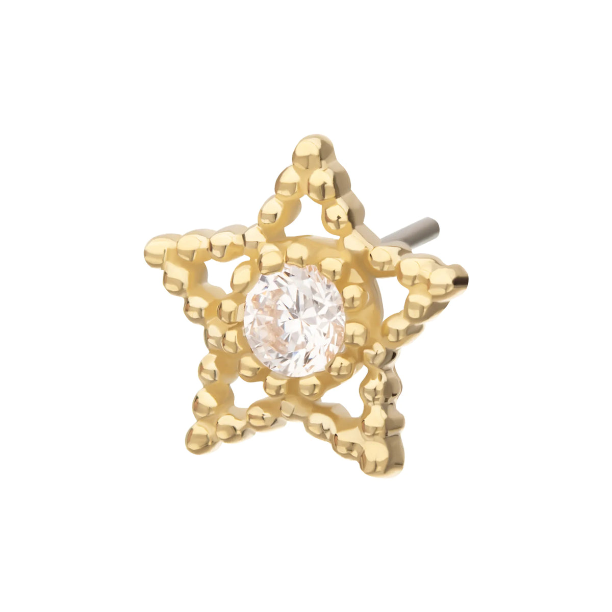 14Kt Yellow Gold Threadless Cut Out Beaded Edge Star Top with Gem