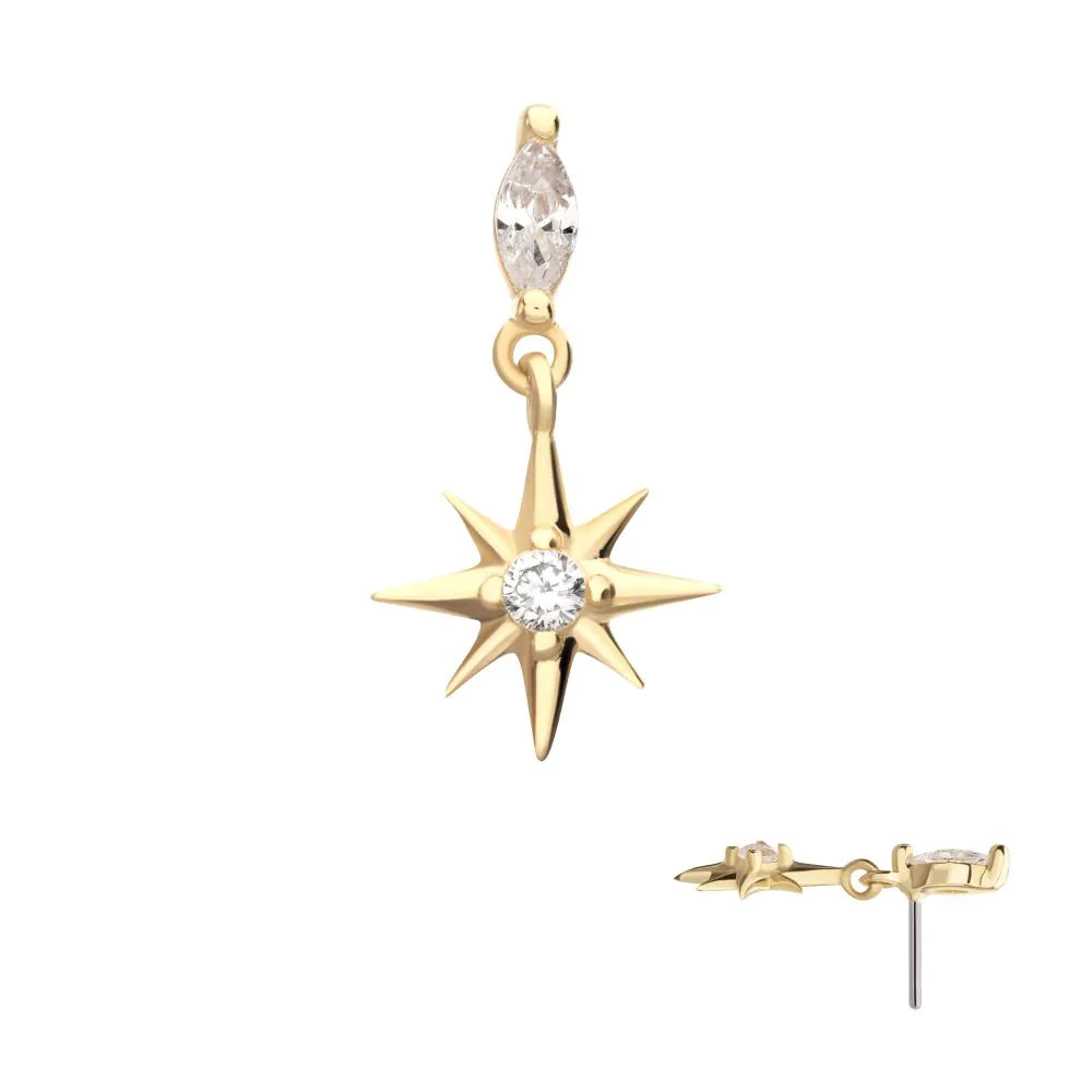 14Kt Yellow Gold Marquise with Prong CZ Gem North Star Dangle Top
