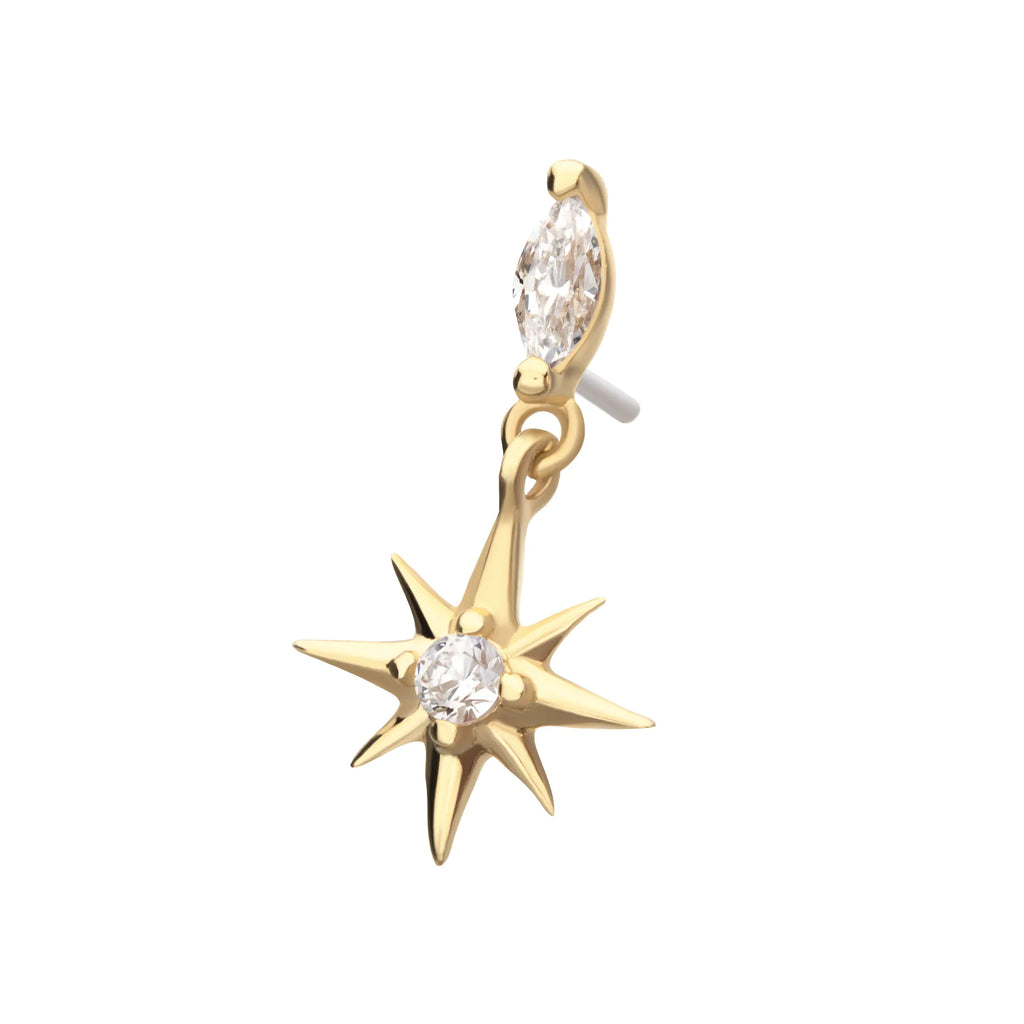 14Kt Yellow Gold Marquise with Prong CZ Gem North Star Dangle Top