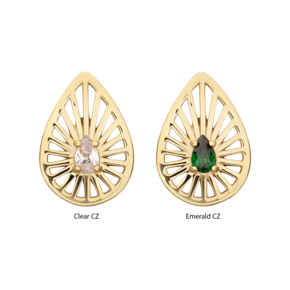 14Kt Yellow Gold Threadless Prong Set Teardrop CZ Gem on a Radiant Teardrop Shape Top