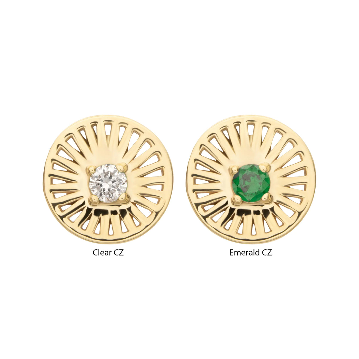 14Kt Yellow Gold Threadless Prong Set Round CZ Gem on a Radiant Round Shape Top