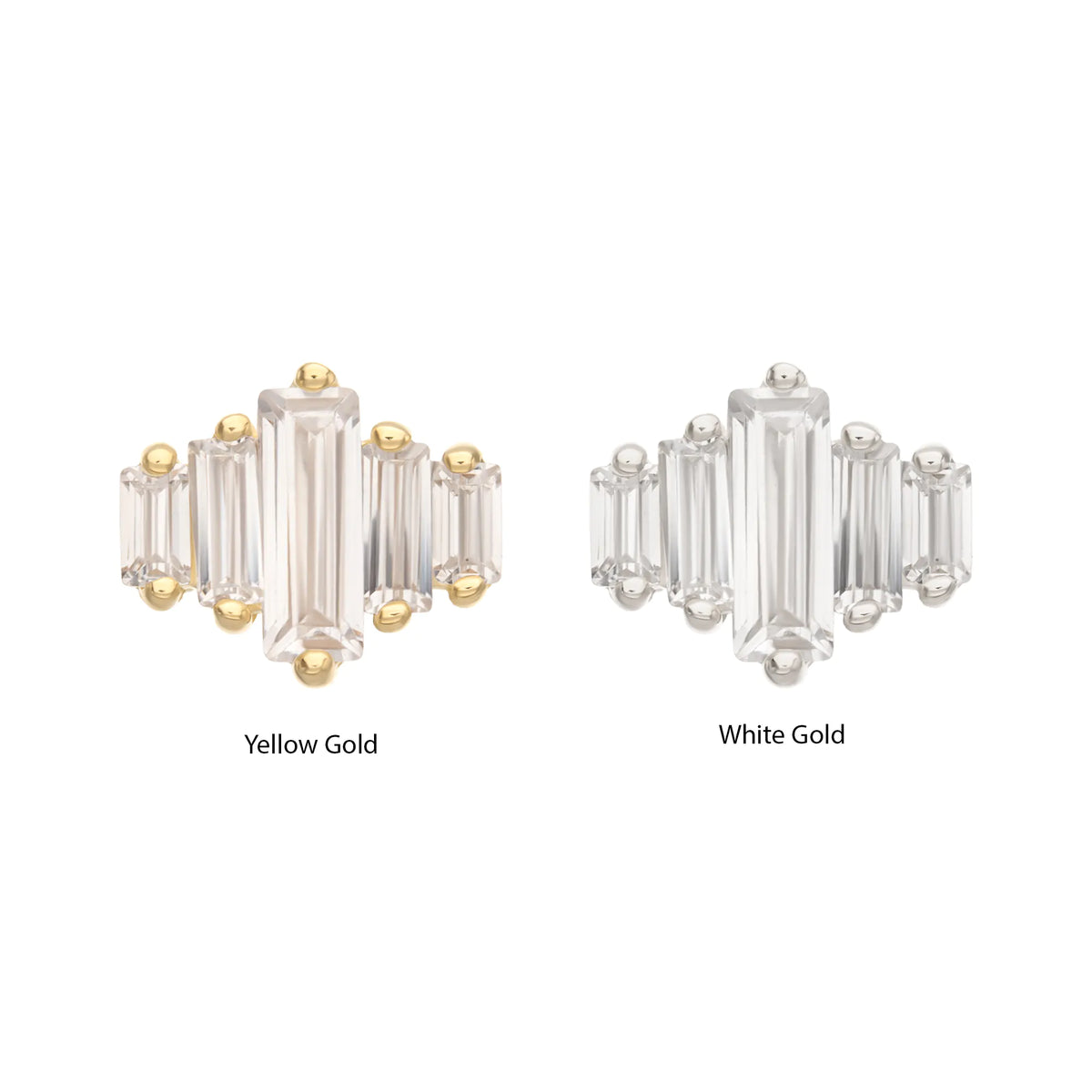 14Kt Gold Threadless 3D Geometric Baguette Gem Top