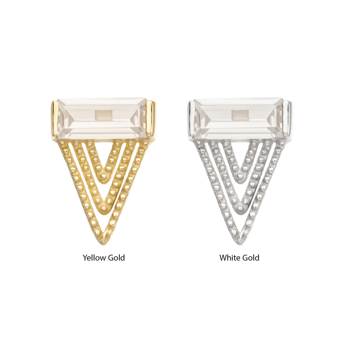 14Kt Gold Threadless Triangular Baguette Gem Top