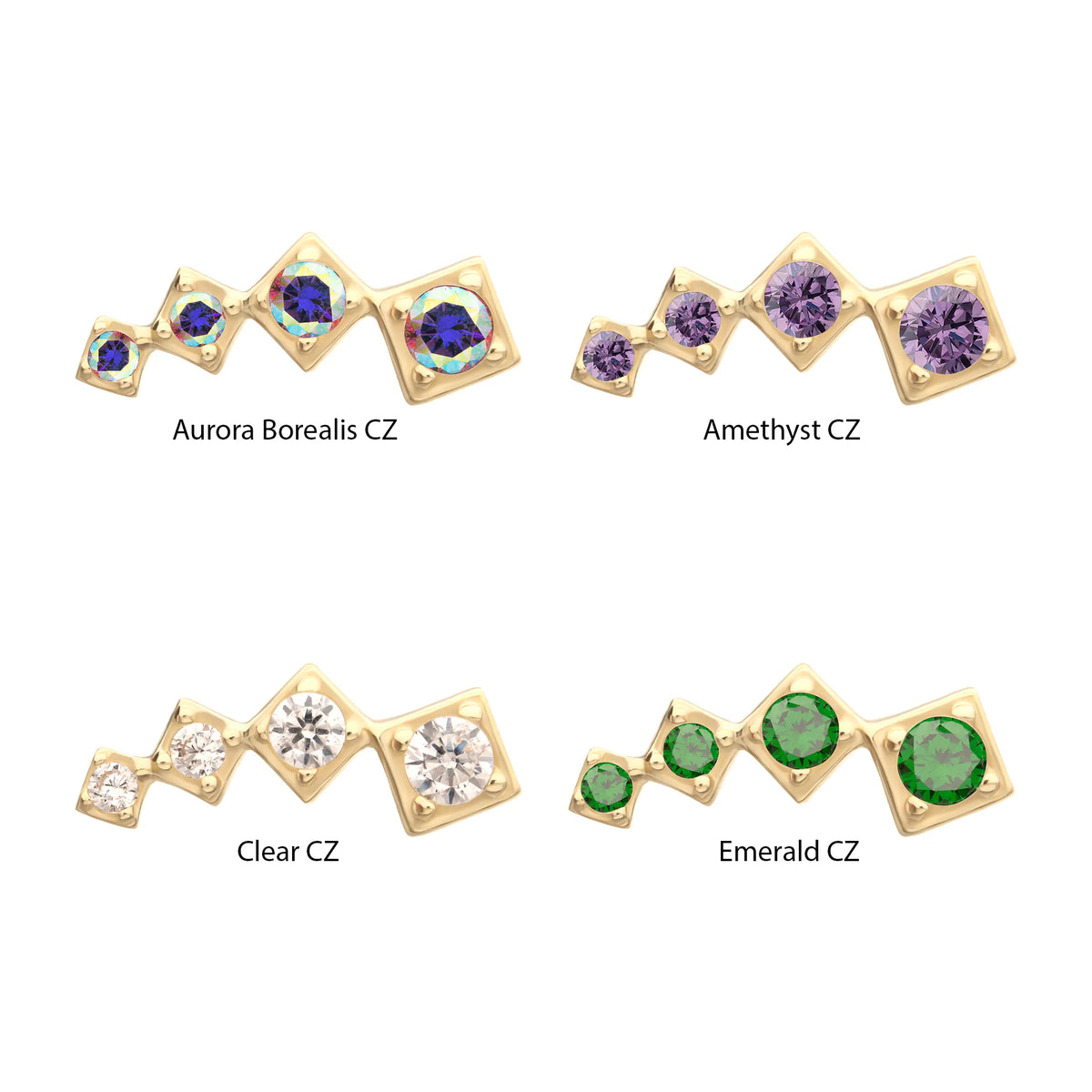 14Kt Yellow Gold Threadless 4-Cluster Staggered Square Shape Top with Prong Set Gem