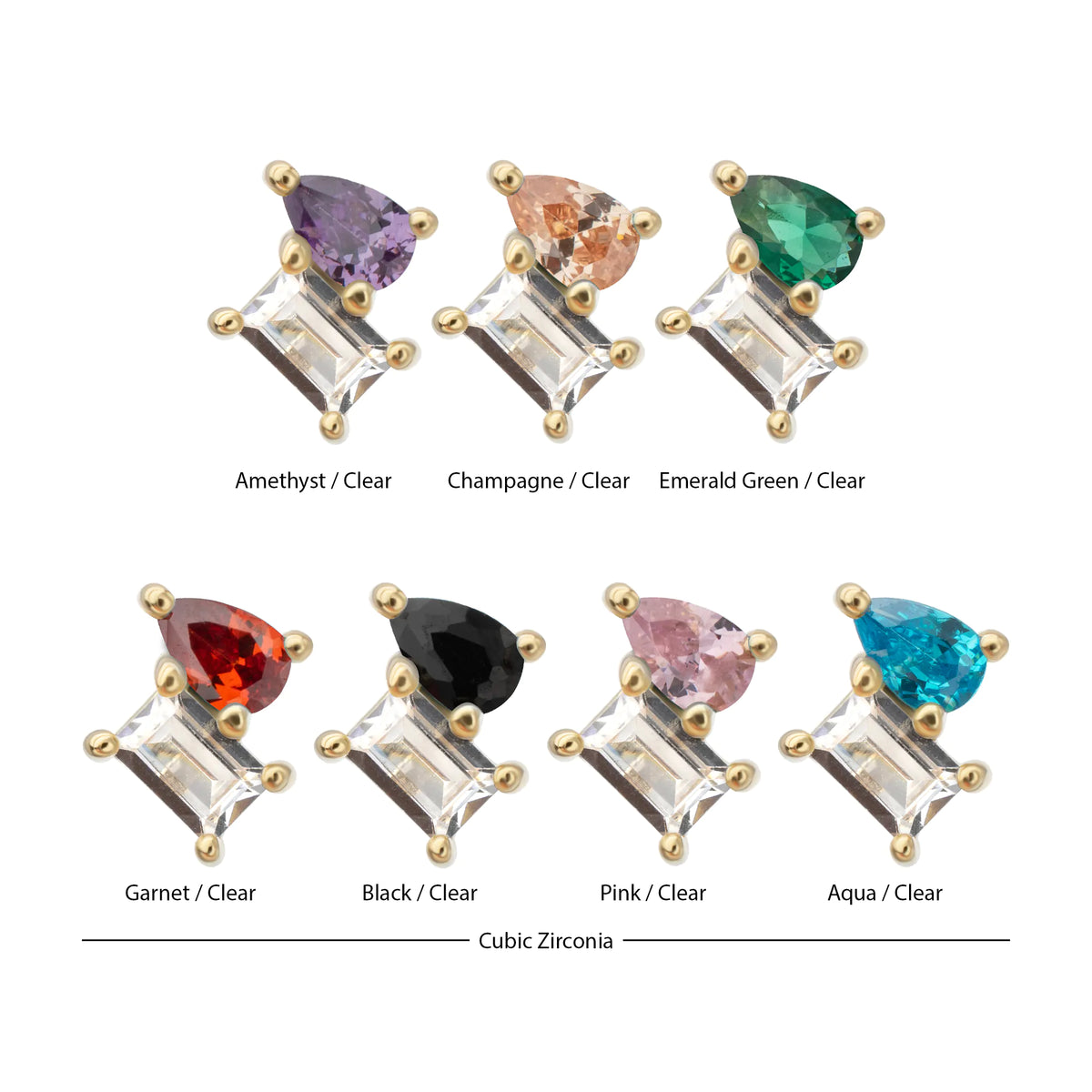 14Kt Yellow Gold Threadless Baguette & Teardrop Prong Set Multi-Gem Top