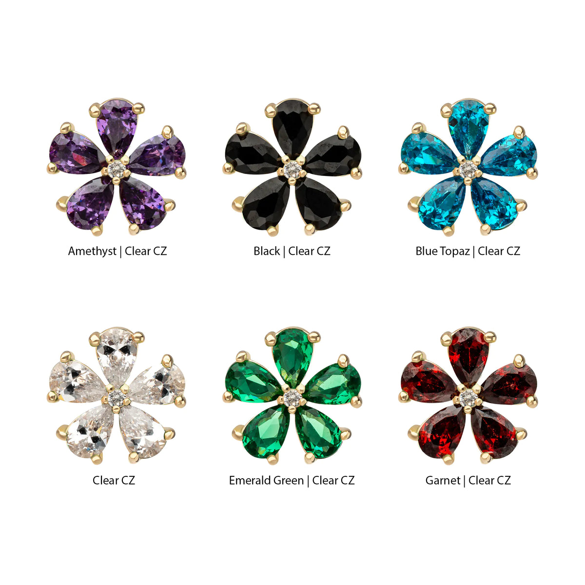 14Kt Yellow Gold Threadless Low Profile Prong Set 5-Teardrop Gem "Radiant Bloom Flower" Top