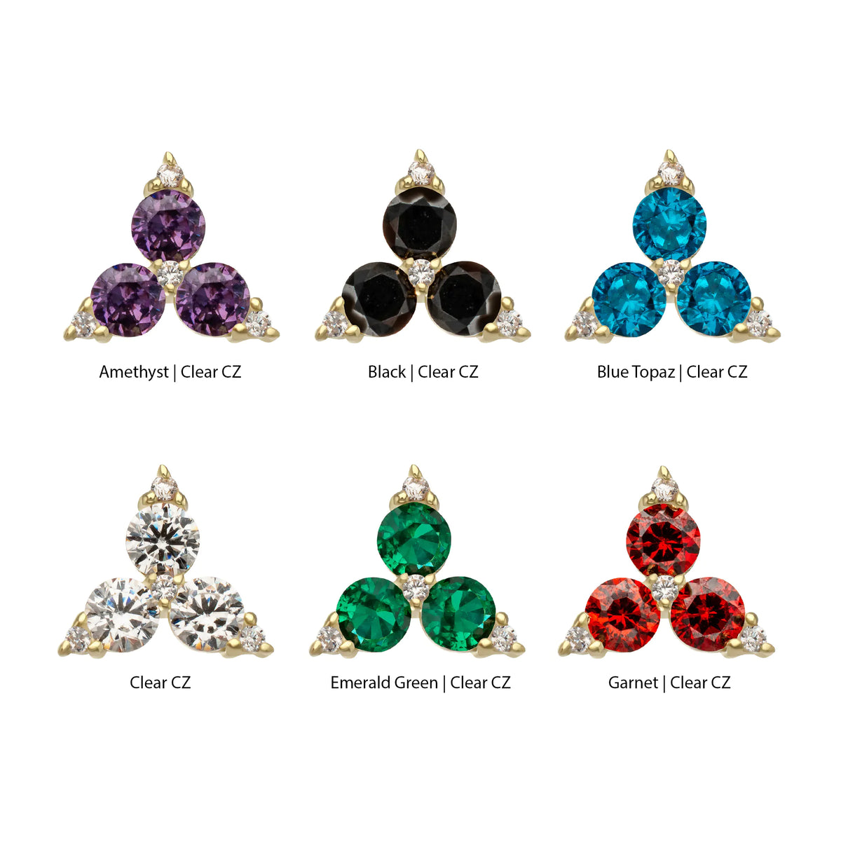 14Kt Yellow Gold Threadless Low Profile "Trinity Gem" Top Crowned with 3-Prong Gem