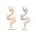 14Kt Gold Threadless Sculptural S-shaped Snake Top with 9 Pave Set Gem