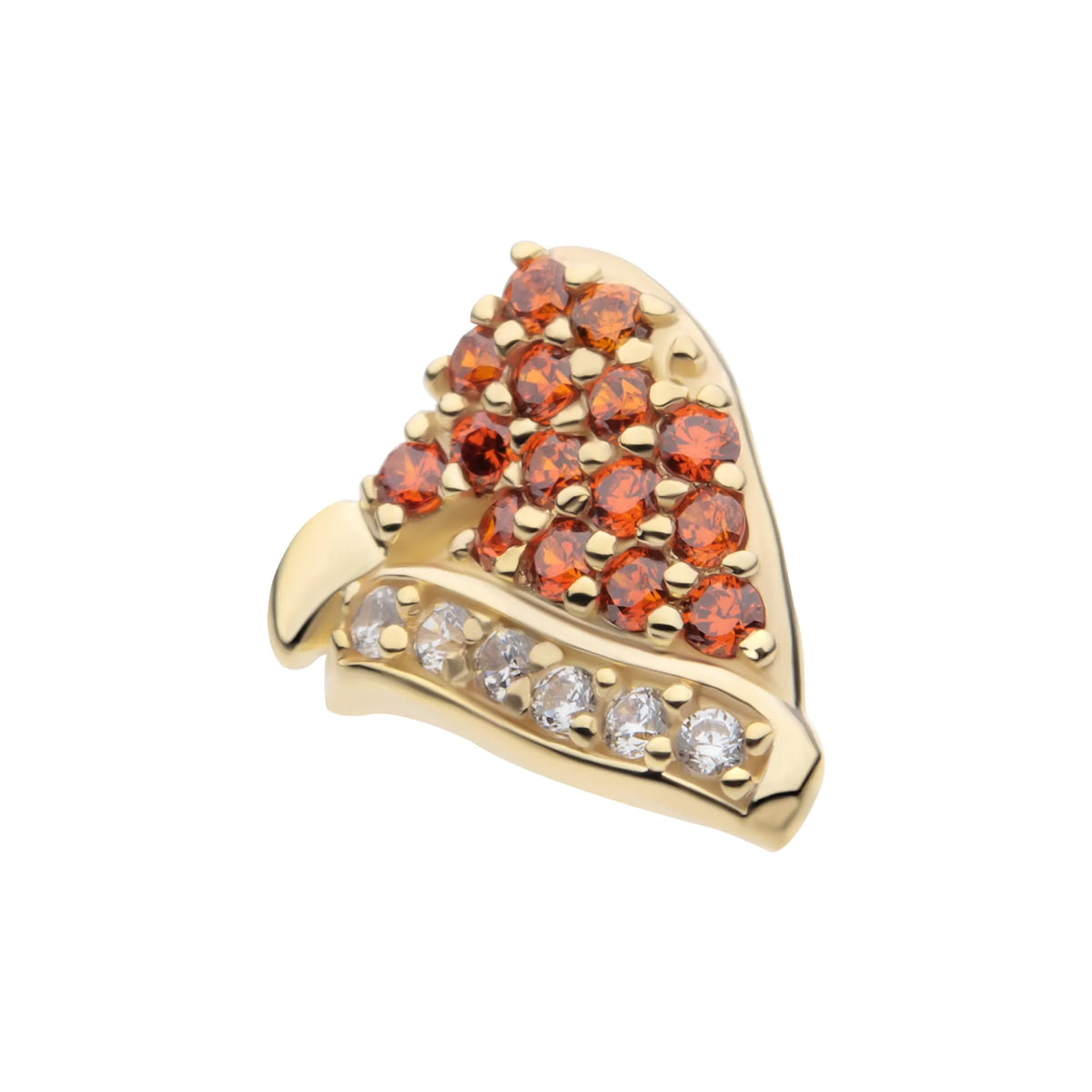 14Kt Yellow Gold Threadless Pave Set Garnet & Clear Gem Santa Hat Top