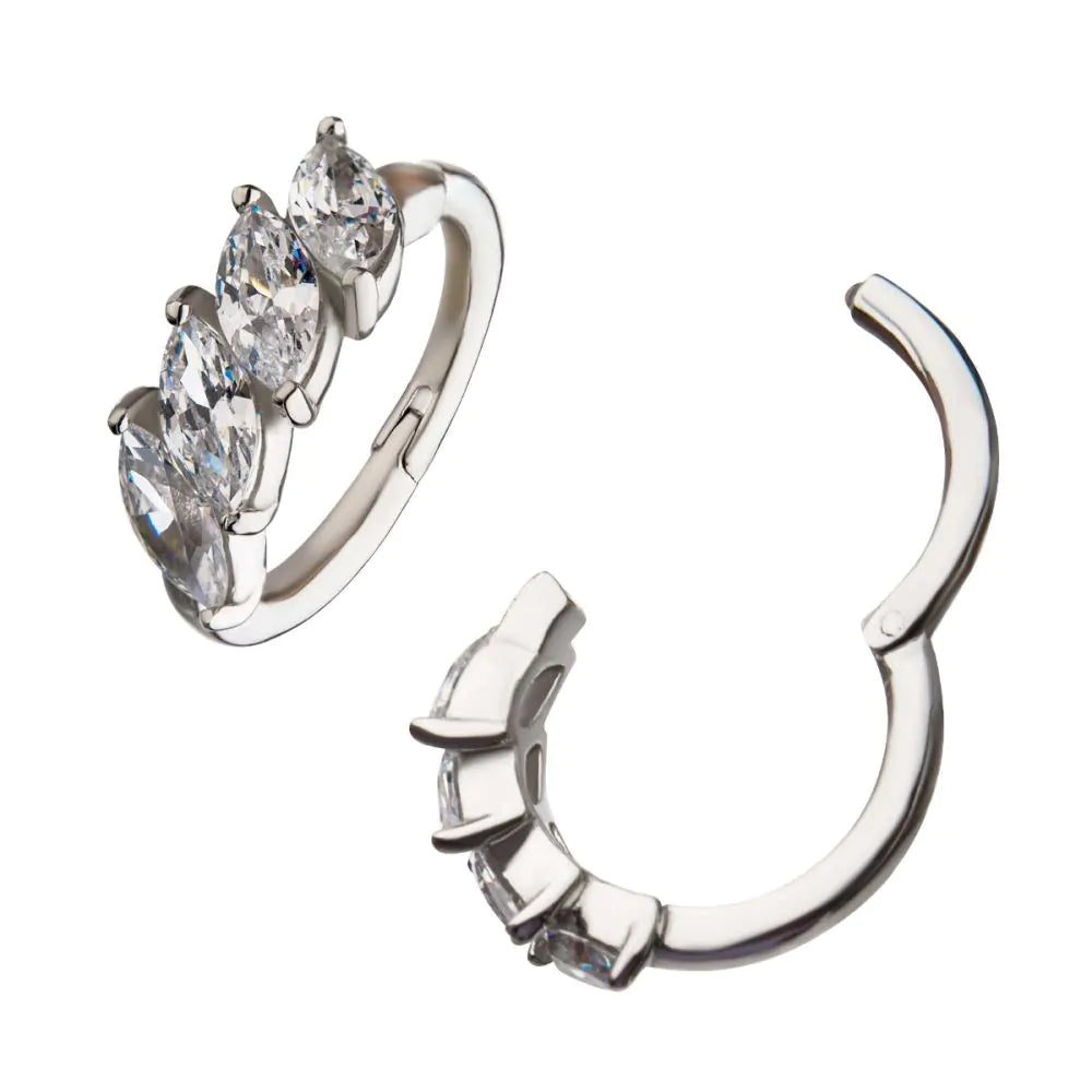 14Kt Gold Prong Set 4-Clear CZ Gem Hinged Segment Clicker