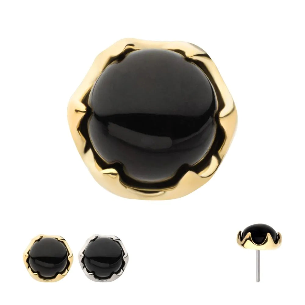 14Kt Gold Threadless 6 Prong Black Onyx Top