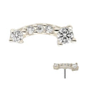 14Kt White Gold Threadless Curved Bar Top with 5 Clear CZ