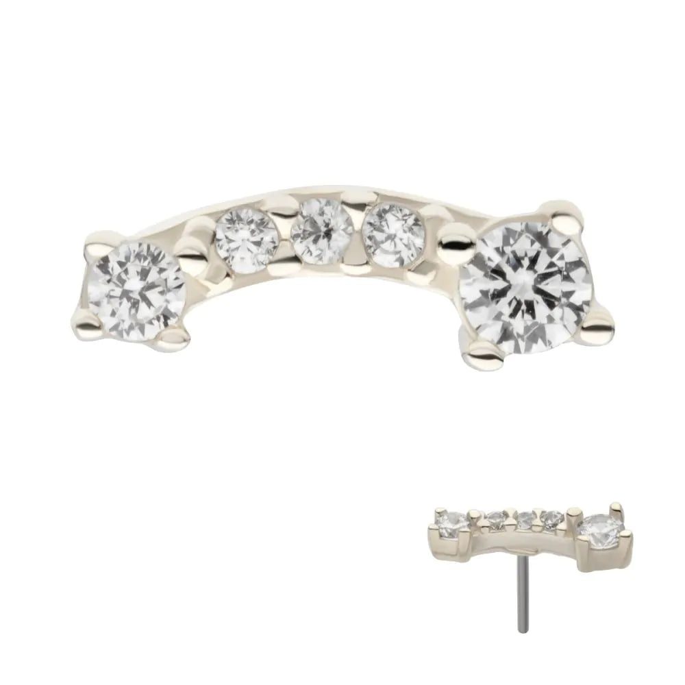 14Kt White Gold Threadless Curved Bar Top with 5 Clear CZ