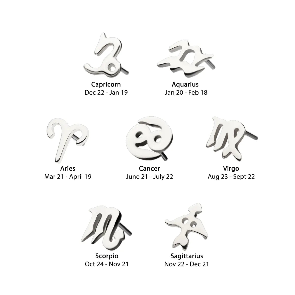 14Kt White Gold Threadless Zodiac Sign Tops
