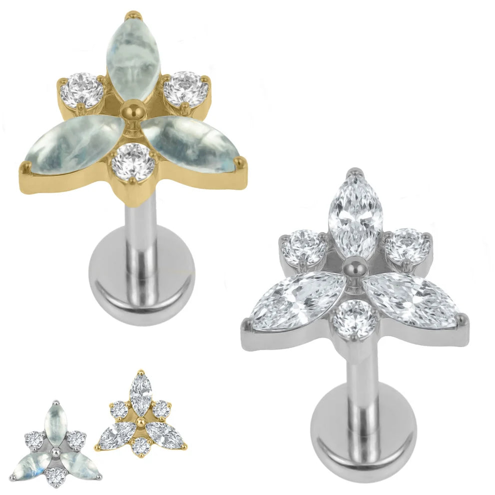 Titanium Internally Threaded Labrets 1.2mm - Marquise Eden
