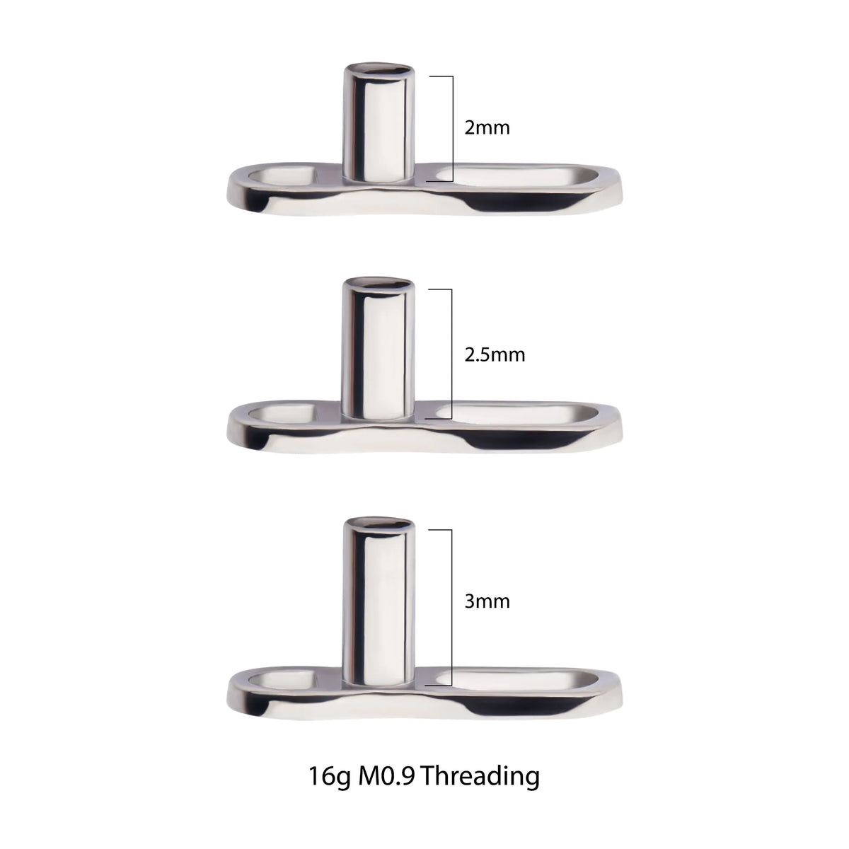 Titanium Internally Threaded 16g post with M0.9 Threading Microdermal V2 Anchor Base