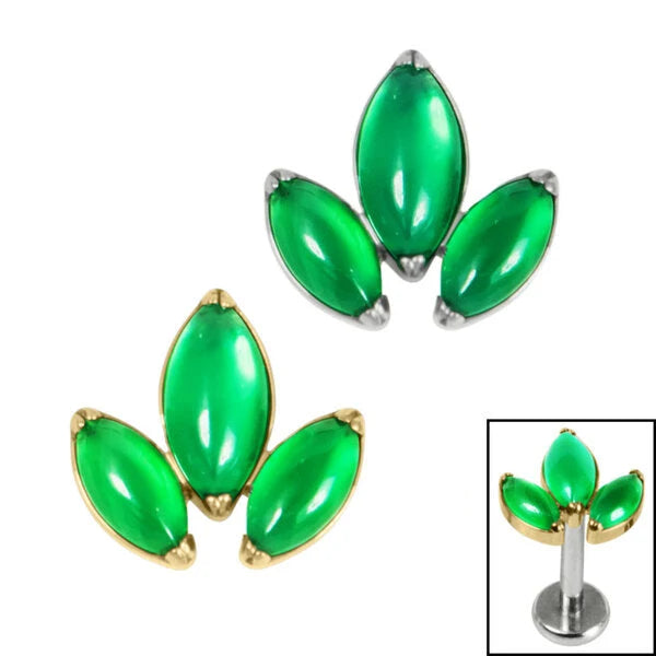 Titanium Internal Claw Set Green Aventurine Marquise Stone Leaves Trio Top
