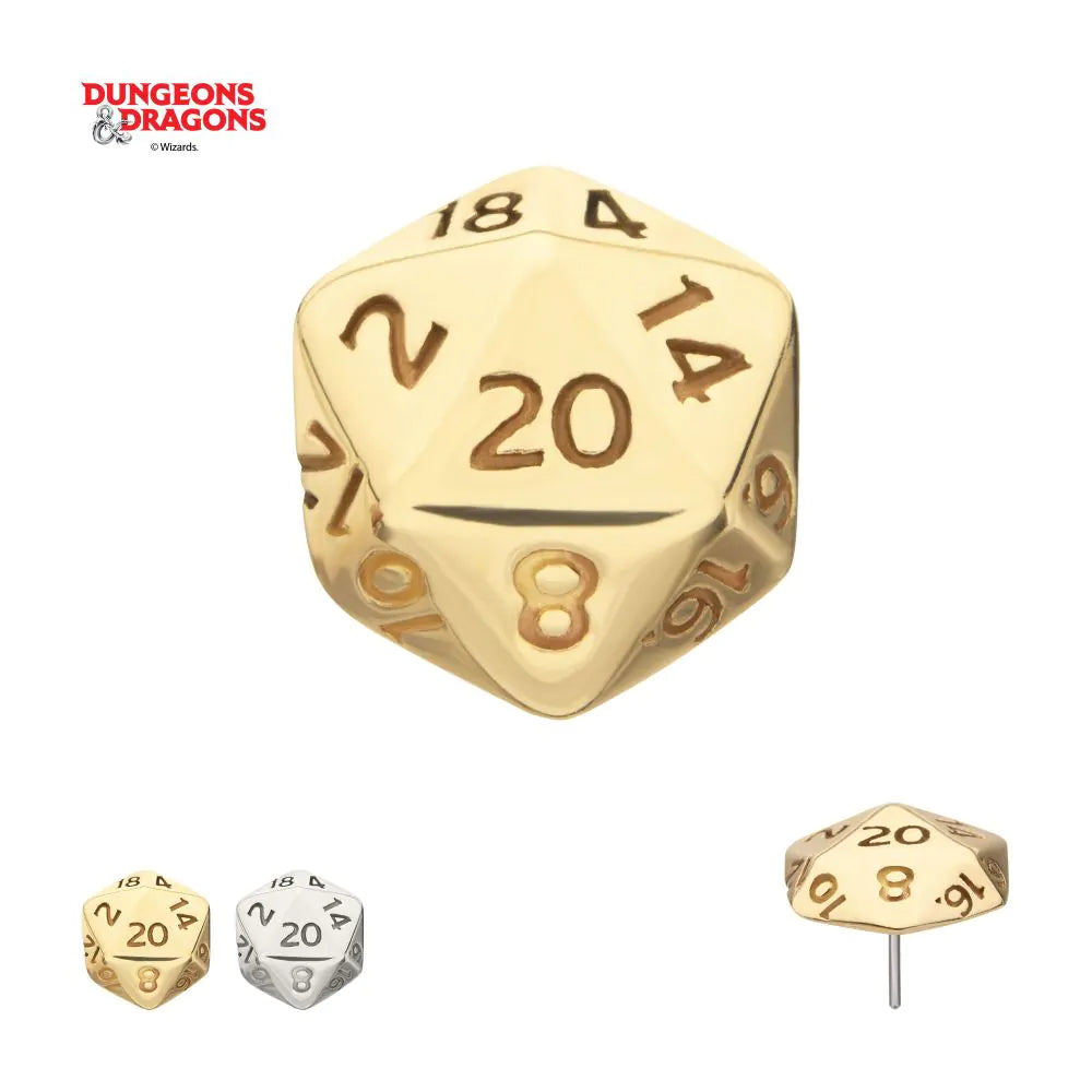 14Kt Gold Dungeons & Dragons 3D Flat Back Dice Threadless Top